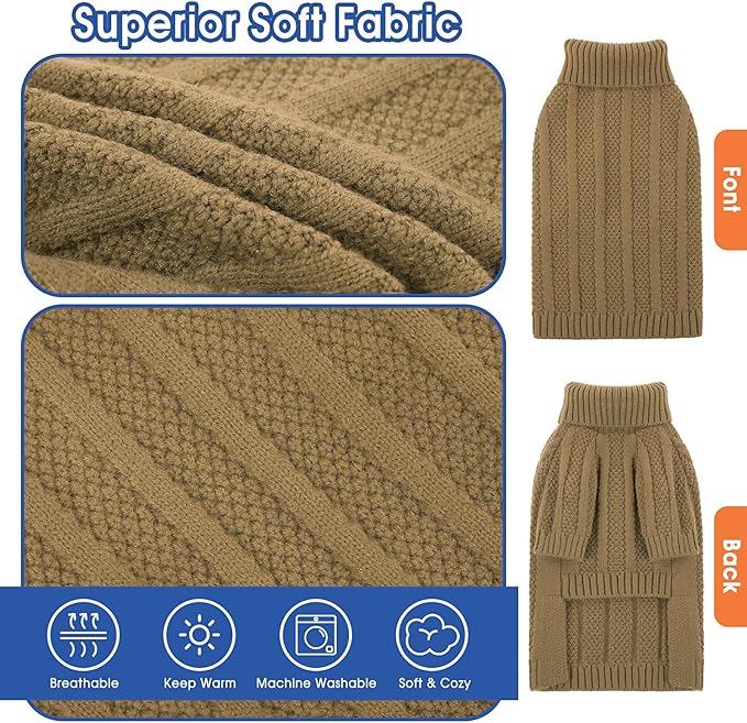 Queenmore Small Dog Sweaters for Small Dogs Girls Boys,Xmas Sweater Puppies,Turtleneck Knitted Sweater for Dog Cat,Cold Weather Pullover for Doggie Male Female,Soft Doggy Sweater Pet Apparel(Camel,S)