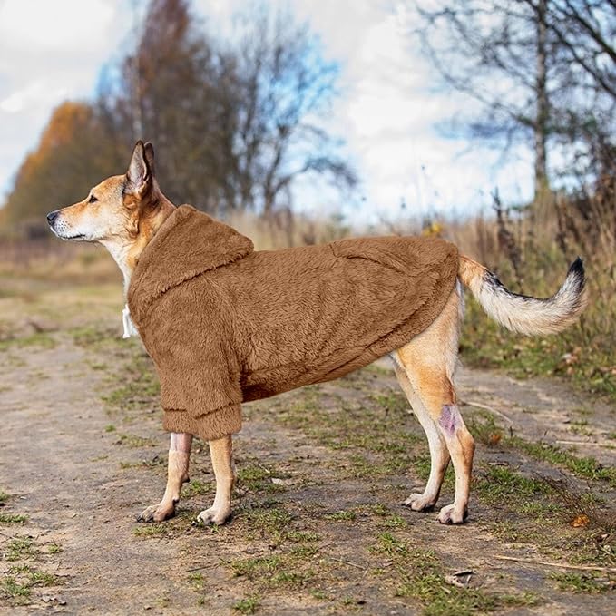 4XL Dog Sweaters for Large Dogs,Dog Hoodie,Warm Fuzzy Fleece Sweatshirt with Hood & Pocket,Leash Hole,Cozy Cold Weather Pet Clothes Sweater Hoodie for Large Dogs(Coffee,4XL)