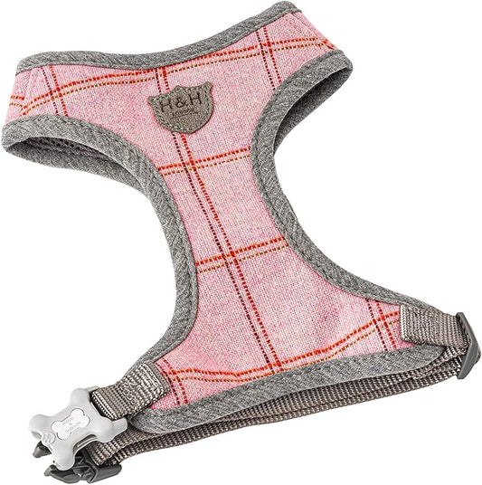 HUGO & HUDSON Dog Harness, No-Pull Anti Choke Tweed Harness Vest, Pink Checkered, S