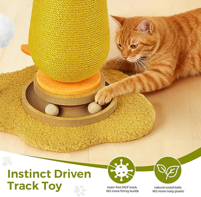 Cat Scratching Post for Indoor Cats,Cat Toys Scratcher Sisal Scratch Posts for Kittens with Interactive Track Ball Spring Ball Toy