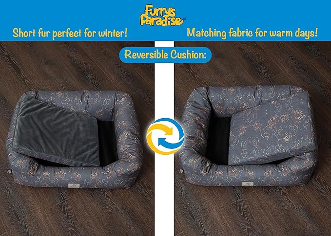 Furry's Paradise Foam Cuddler Pet Bed with Waterproof Liners, Reversible Cushion, Washable Cover, Recycled Fibers and Non-Slip Bottom. (in The Clouds, Orthopedic Small)