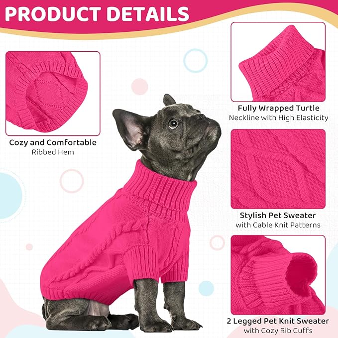 Queenmore Dog Sweater Large Size,Warm Dog Sweaters for Big Dogs,Chunky Knitted Doggy Sweater for Extra Large Dogs Boy Girl, Big Doggie Turtleneck Winter Outfit (Fuchsia,2XL)