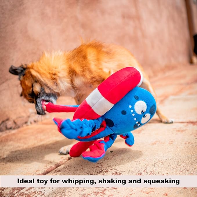 Octopus Dog Toy Set | 3-in-1 Interactive Play: Squeaky Plush with Crinkly Bungee Arms & Durable Life Ring - Large Spiky Squeaker Inside - Small to Large Dogs