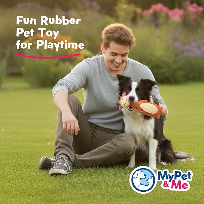 My Pet & Me - Squeaky Dog Toys for Light to Moderate Chewers - Fun Latex Toys for Puppies, Teething, and Gentle Play - Interactive Fetch and Chew Toy with Squeaker (Orange Cow, 6 Inch)