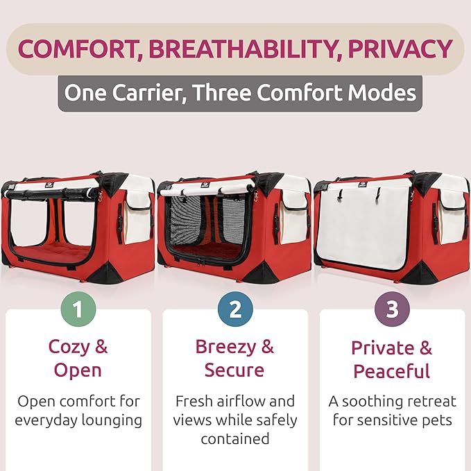 Soft-Sided Cat & Dog Pet Carrier, Large 24"x16"x16", Fits Large Cat, 2 Cats, or Medium Dog Comfortably, Great for Travel & Vet Visits, Privacy Windows, Removable Bed, Locking Zippers, Folds Flat