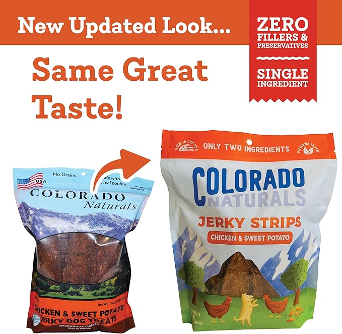 Colorado Naturals Chicken & Sweet Potato Jerky Strips Dog Treats, 16 oz – All-Natural, Made in USA, No Fillers or Preservatives – Promote Bone and Joint Health