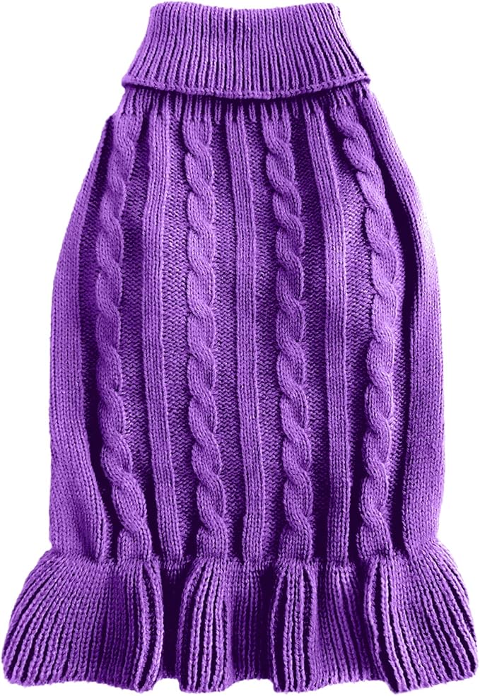 CHBORCHICEN Small Dog Sweaters Knitted Pet Cat Warm Dog Sweatshirt Winter Clothes Kitten Puppy Sweater (S, Dress-Purple)