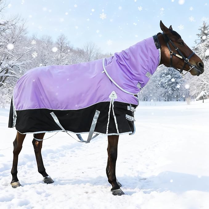 Horse Turnout Blankets Horse Blanket Winter Water Resistant,220G-Gram Polyester Poly Filling Liner 1200D Premium Turnout Horse Blanket,Medium Weight Blanket 72 inches,135cm