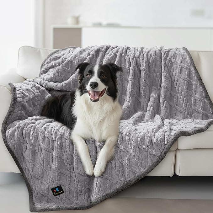 Waterproof Pet Blanket, Liquid Pee Proof Dog Blankets for Sofa Bed Couch, Reversible Sherpa Fleece Furniture Protector Cover for Small Medium Large Dogs Cats,Light Grey Large（65" x 57"）