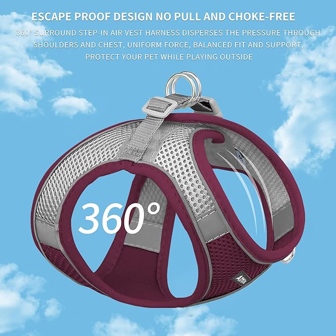 AIITLE Step in Dog Harness and Leash Set - Summer No Pull Escape Proof Vest Harnesses with Soft Mesh and Reflective Bands, Adjustable Pet Outdoor Harnesses for Small and Medium Dogs Burgundy M