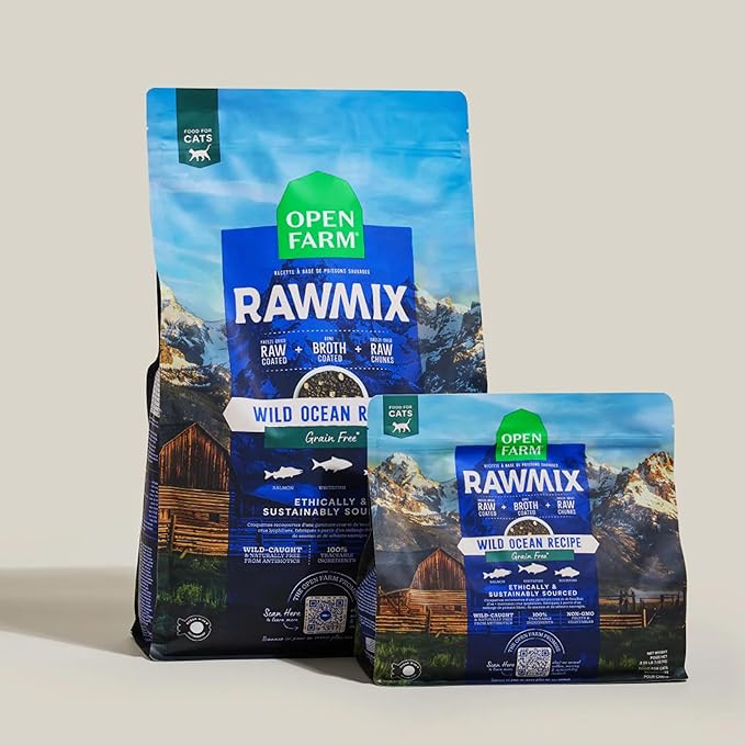 Open Farm, RawMix Dry Cat Food, Protein-Packed Kibble Coated in Bone Broth with Freeze Dried Raw Chunks, for Indoor & Outdoor Cats, Wild-Caught Whitefish, Salmon & Rockfish Recipe, 2.25lb Bag