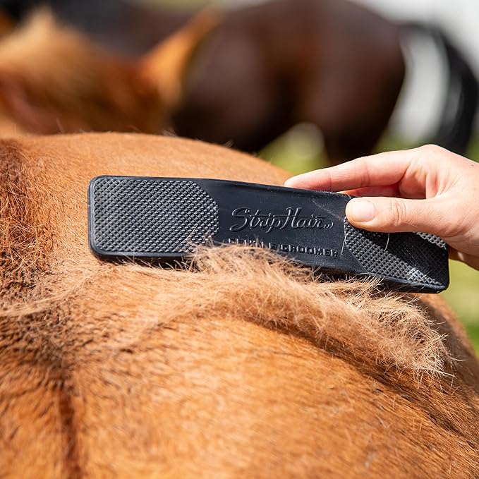 StripHair Horse Dog Grooming Set 2pc - Gentle Groomer 6-in-1 Shedding Massage Brush (original black) and Bamboo Coat Care Wipes (12x12in)