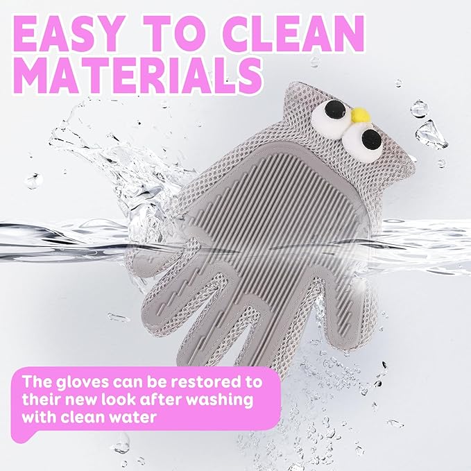 Pet Grooming Gloves Suitable for Long- and Short-Haired Dogs and Cats. Double-Sided, Two-in-One, Pet Hair Removal Gloves for Depilating and Massaging Cats and Dogs. Upgraded Five-Finger Design.