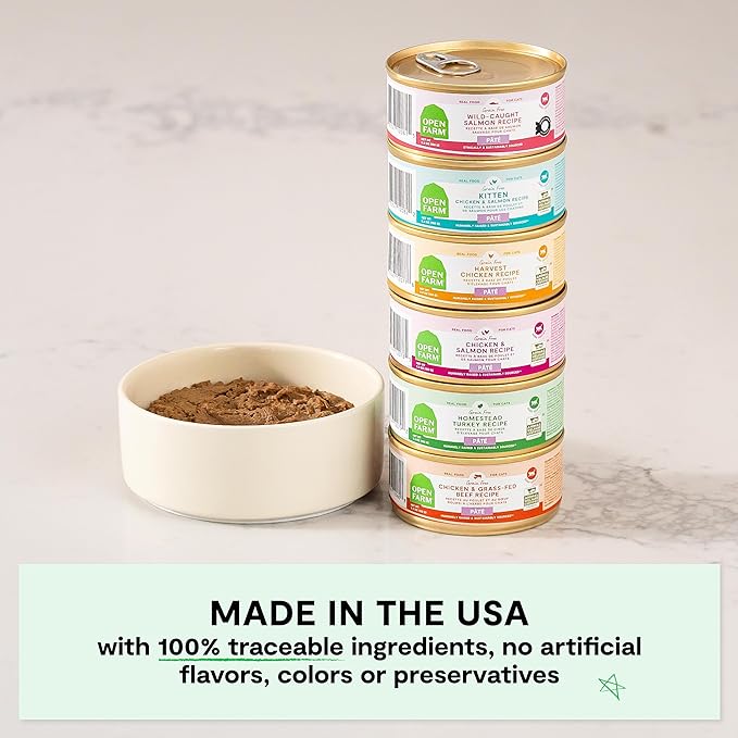 Open Farm Canned Cat Food, Pate for Complete & Balanced Nutrition, Grain Free and Legume-Free Wet Cat Food, Chicken & Beef Recipe, 2.8oz Cans (Case of 18)