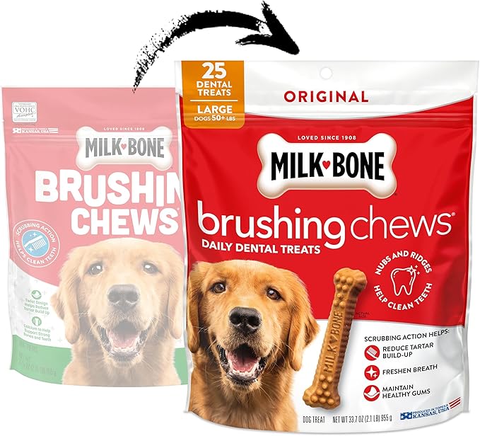 Milk-Bone Brushing Chews Daily Dental Dog Treats, Chicken Flavor, Large, 25 Count