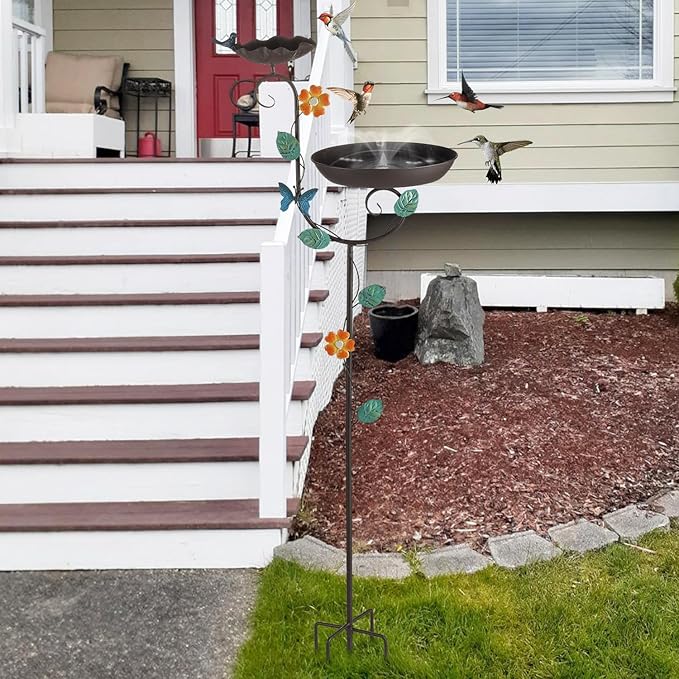 Free Standing Bird Baths for Outdoors, 58" H Decorative Bird Bath Feeder Combo with Metal Stake, Upgraded 5 Spikes Detachable Antique Birdbaths for Garden Patio Yard Lawn