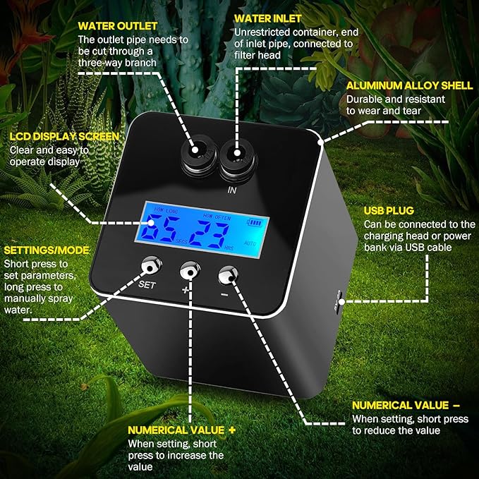 Reptile Smart Mister, Reptile Humidifiers Misting System Automatic with Timer, Terrariums Humidifier with 360°Adjustable Misting Nozzles, Spray Kit for Rainforest Plants Amphibian