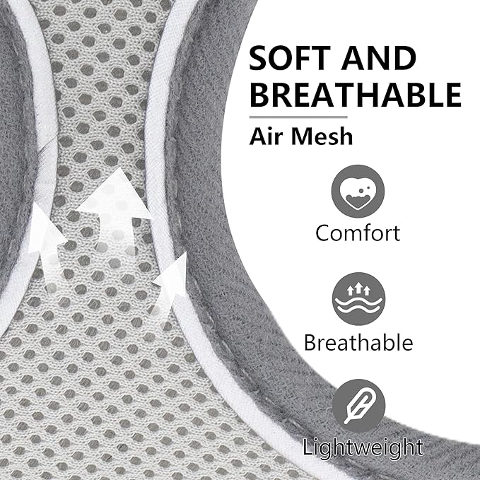 AIITLE Easy Walk Dog Harness, Soft No-Pull Design, Breathable 3-Layer Mesh for Medium Dogs, Adjustable Fit for Hiking, Training – Fits Pugs, Bichon Frise (XL, Grey)