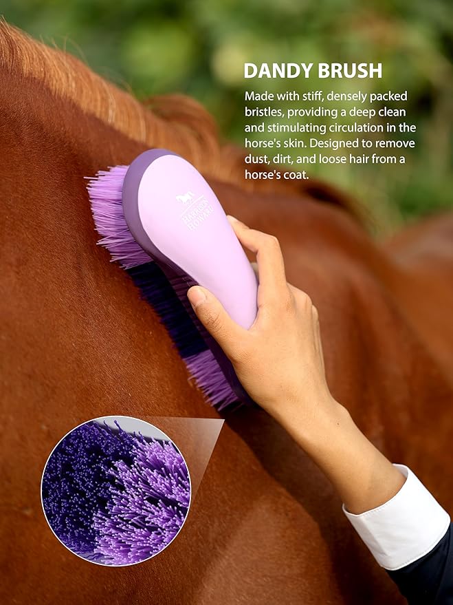 Harrison Howard 7 Pieces Horse Grooming Kit Horse Bathing Supplies Brushes for Grooming with Convenient Organizer Tote Purple