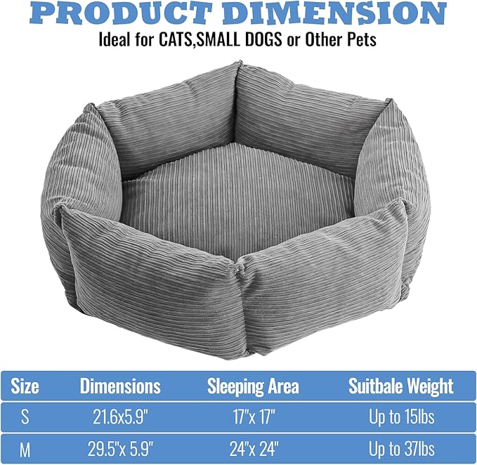 All-Season Stain Resistance Cat Dog Bed,Round Donut Pet Bed,Cord Washable Cat and Dog Beds with Removable Cover,Kitten Bed with Anti-Slip Bottom,Grey,21.6 * 5.9"