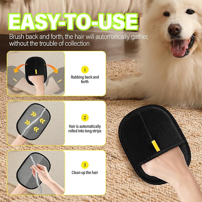 Pet Hair Remover Glove, Electrostatic Pet Hair Removal Gloves, Reusable Cat & Dog Hair Remover for Couch,Carpet,Clothing,Furniture,Animal Fur Removal Tool, Cat Grooming Gloves
