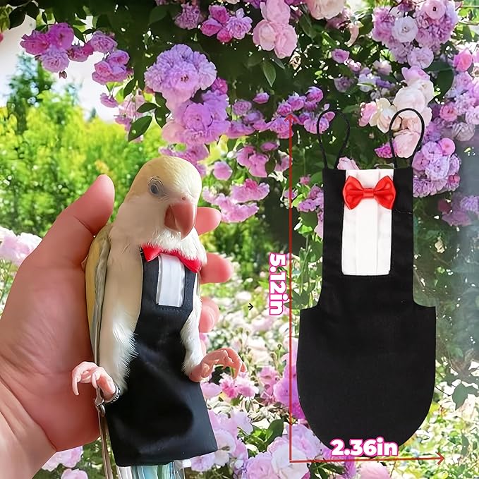 Bird Diapers Bird Harness Tuxedo Flight Suits with 80in Flying Leash Parrot Nappy with Waterproof Inner Layer Urine Wet Suite for Cockatiel Conure Parakeet Macaw Budgie-Black,M