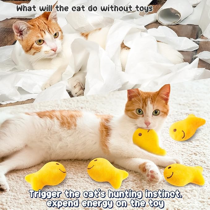 L1rabe Goldfish Cracker Catnip Stuffed Toys - Christmas Winter Gifts 5Pcs Goldfish Organic Cat Toys Funny Yellow Indoor Cats Chew Bite Teething Tools Kittens Birthday Gifts Interactive Pet Supplies