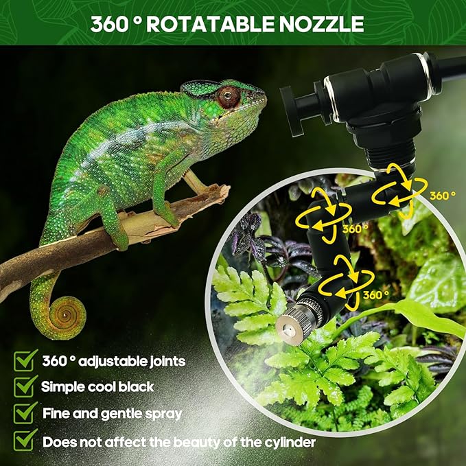 Reptile Smart Mister, Reptile Humidifiers Misting System Automatic with Timer, Terrariums Humidifier with 360°Adjustable Misting Nozzles, Spray Kit for Rainforest Plants Amphibian