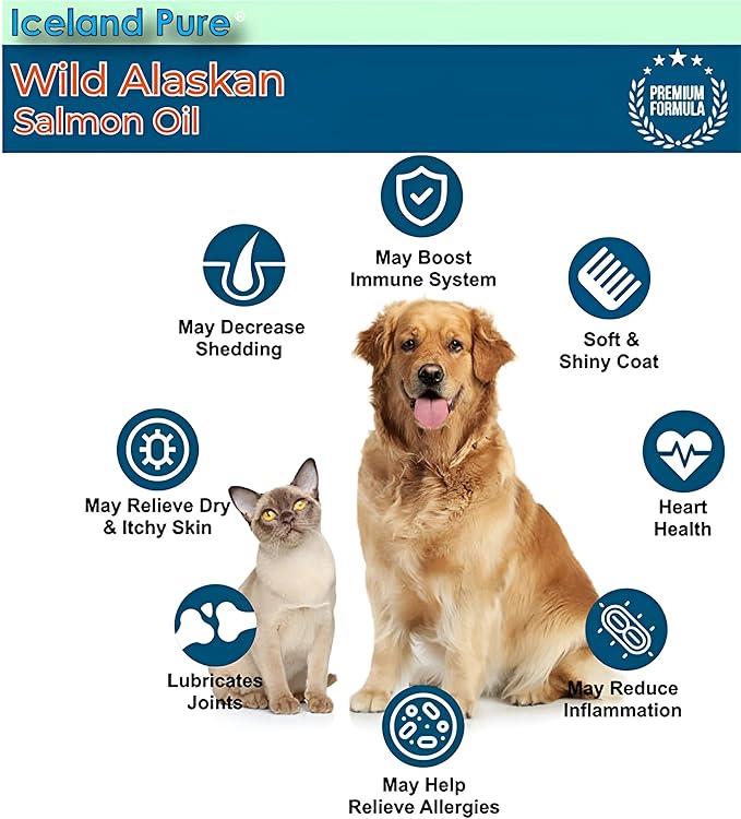 Iceland Pure Wild Alaskan Salmon Oil for Dogs & Cats, Omega-3 Fish Oil, Liquid Supplement for Pets, Supports Immune System & Heart Health, 33oz