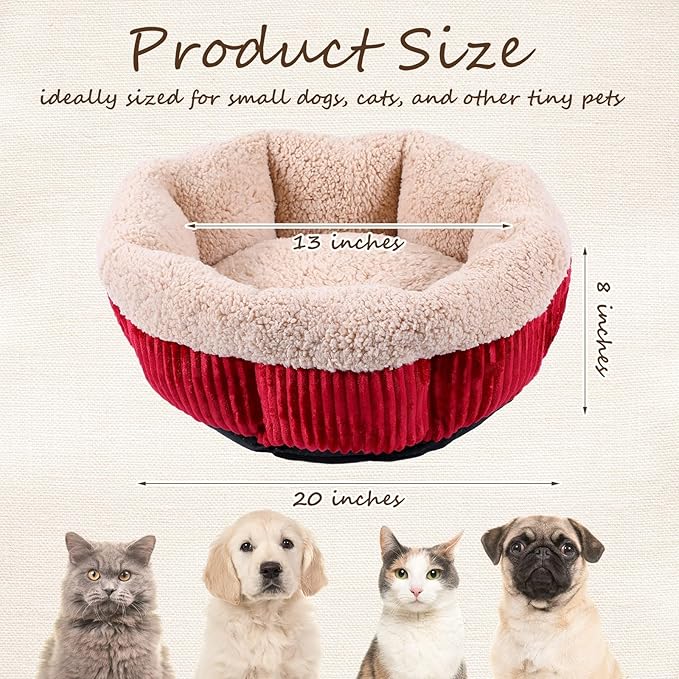 4 Packs Round Donut Cat Beds 20in Soft Plush Pet Beds Washable Calming Pet Sleep Cushions for Cat, Small Dogs, Puppy, Kitten
