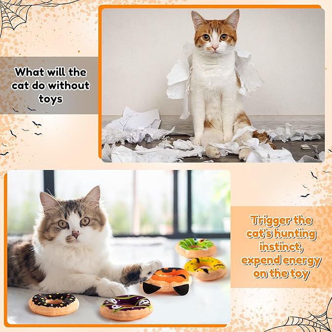 L1rabe Christmas Catnip Cat Toys - 5 Donut Catnip Stuffed Kittens Supplies, Pumpkin Bat Spider Dessert Pet Toys, Fun Cats Chew Bite Teething Tools Catmint Birthday Interactive Supplies