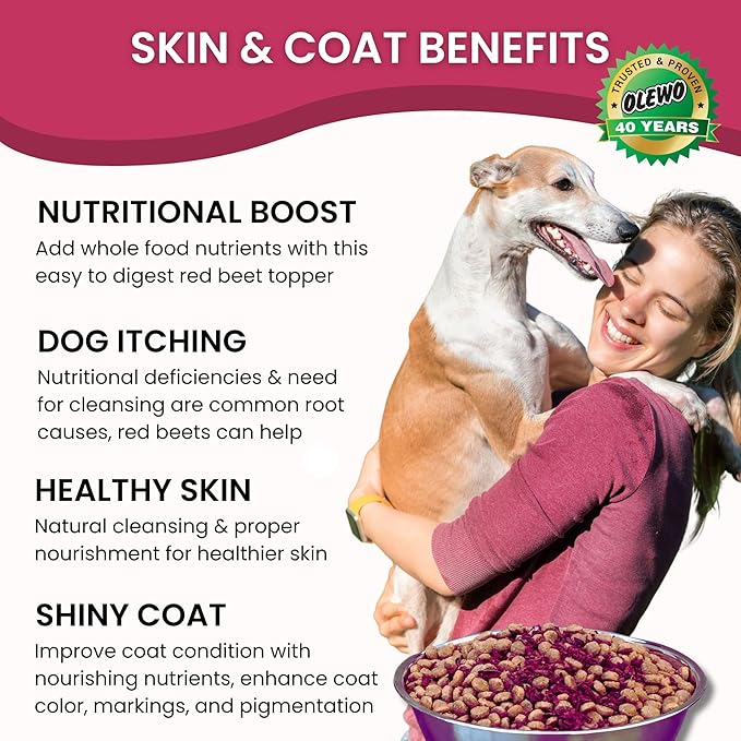 Olewo Original Red Beets for Dogs – Natural Skin & Coat Dog Food Topper, Anti Itch, Dehydrated Vegetables, Whole Food Supplements & Vitamins, Fiber for Dogs, 5.5 lbs