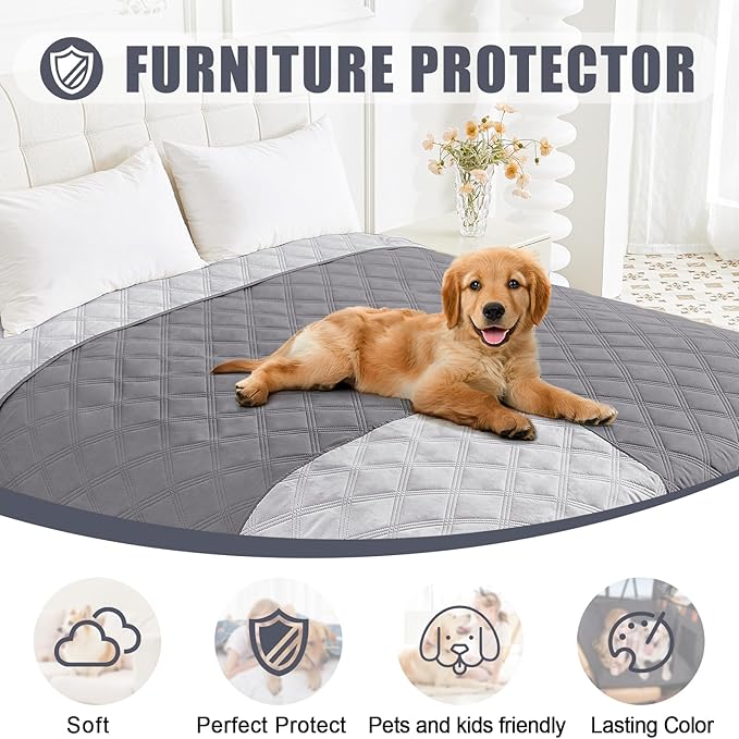 Smiry Waterproof Dog Bed Cover Blanket 82x102, Soft Reversible Pet Blanket, Washable Leakproof Cats Dogs Couch Cover for Sofa, Couch, Furniture, Lattice, Grey/Light Grey