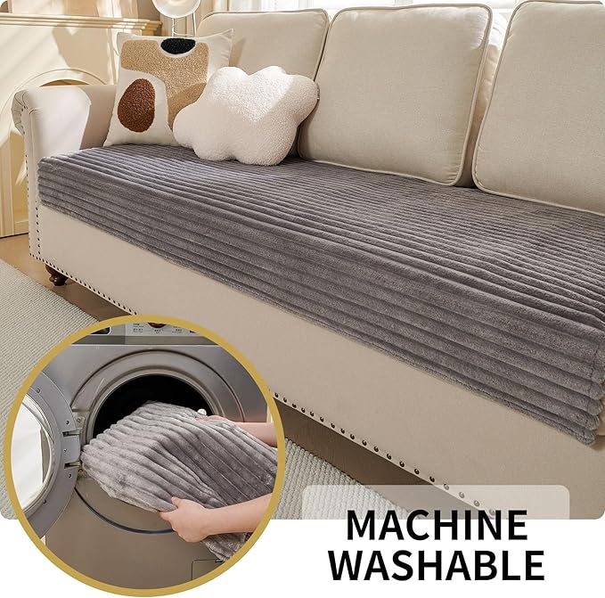 HAOMAIJIA Waterproof Couch Cover for Dogs Washable,Fuzzy Pet Couch Covers for Sofa,Thick Soft Dog Bed Cover Non-Slip Couch Covers for 3 Cushion Couch Sofa Pet Friendly (Grey, 35" x 62")