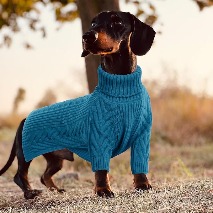 ASENKU Dog Sweater, Dog Sweaters for Medium Dogs, Warm Pullover Doggie KnitTurtleneck Warm Clothes for French Bulldog, Boston Terrier（Teal Blue, M）