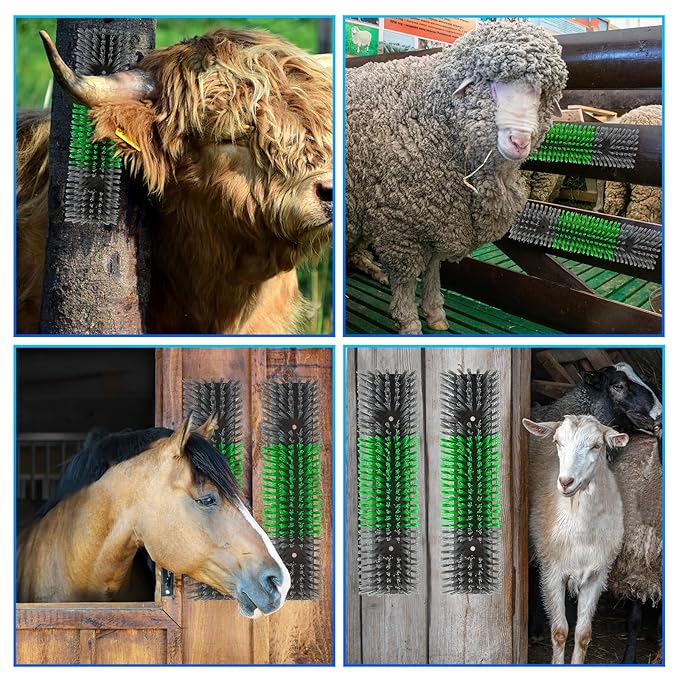 Livestock Scratch Brush for Cattle, Horses, Goats, Cow, Durable Scratching & Massage Grooming Tool for Healthy Coat, Relieves Itching, Easy Install on Fence Posts(4pcs, Gray)