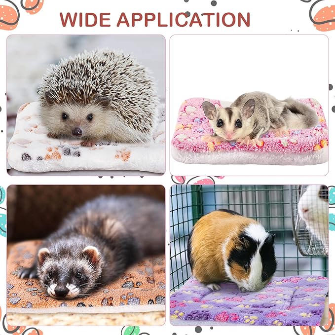 Tuanse 4 Pack Ultra Soft Dog Cat Bed Mat with Cute Prints Reversible Fleece Dog Crate Kennel Pad Cozy Washable Thickened Hamster Guinea Pig Pet Bed Mat for Small Animals(13 x 10 Inches,Vivid Color)