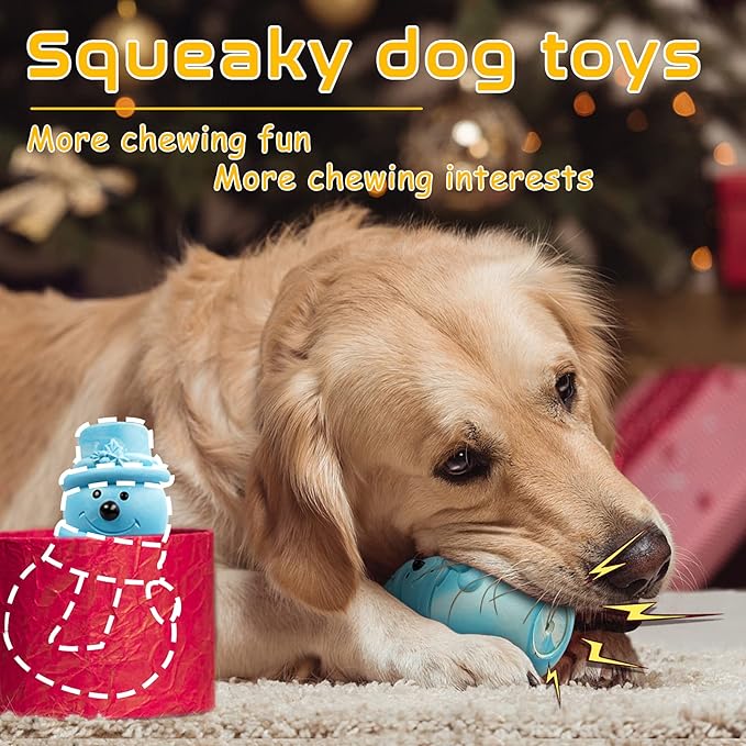 Rmolitty Christmas Dog Toys, Squeaky Dog Toys for Aggressive Chewers, Indestructible Tough Dog Chew Toys for Large Medium Breed Dog with Non-Toxic Natural Rubber (Blue)