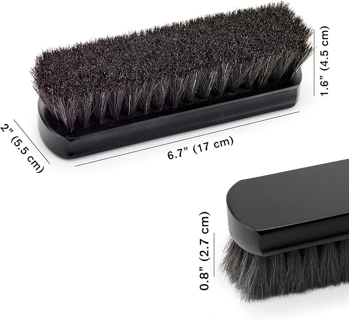 Premium Horsehair Shoe Polish Brush – Handcrafted Beechwood Shoe Brush for Shine and Buffing – Luxurious Shoe Shine Brush with Soft Horsehair Bristles (Black)