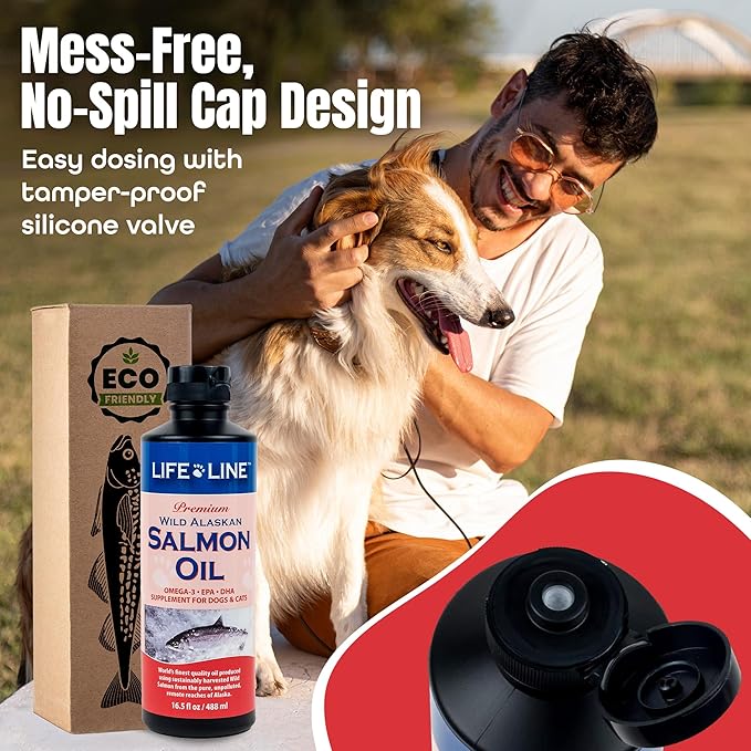 Life Line Wild Alaskan Salmon Oil for Dogs & Cats | Omega-3 DHA & EPA Supplement for Skin, Coat, Brain, and Heart Support – 16.5 Oz
