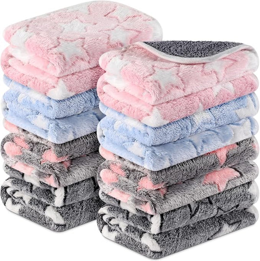 Tudomro 8 Pcs Guinea Pig Blankets Absorbent Washable Animal Fleece Bedding Cage Liners Waterproof Reusable Pet Pee Sleep Mat Pad Cover for Chinchilla Hamster Ferret(Big Star,12 x 12 Inch)