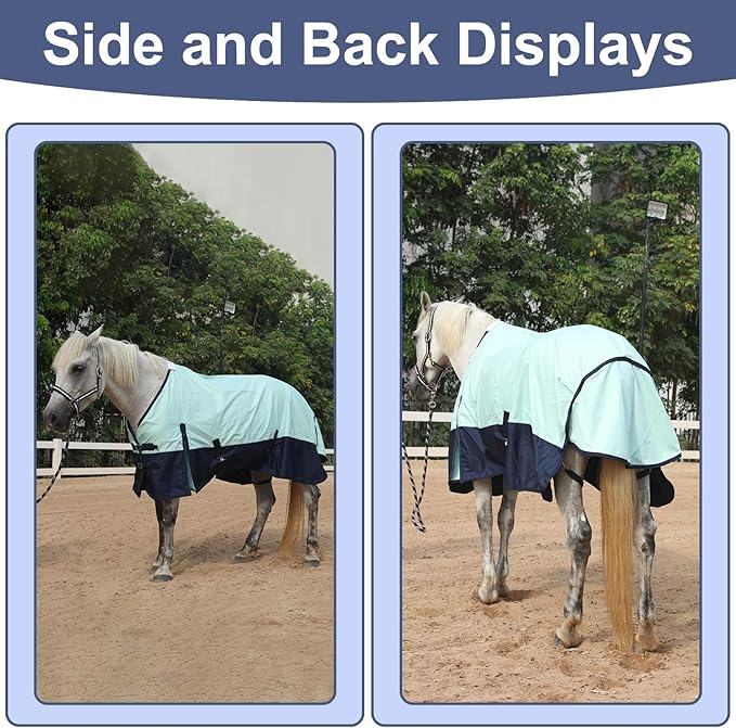 600 Denier Rip-Stop Horse Rain Sheet Lightweight Waterproof and Breathable Turnout Horse Blanket (No Fill) Turquoise/Navy 81