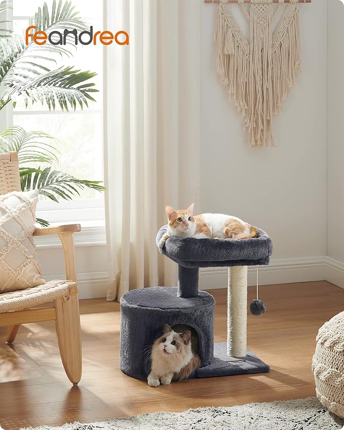Feandrea Cat Tree Tower with Sisal Scratching Post, Cat Condo with Padded Perch, for Small Spaces, Kittens, Smoky Gray UPCT50G