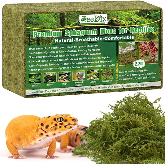 ZeeDix 2.2 lb Sphagnum Moss for Reptiles,20 qt Reptile Bedding Substrate Tank Accessories Terrarium Moss, Green Forest Moss for Leopards Geckos Snakes Turtles Frogs