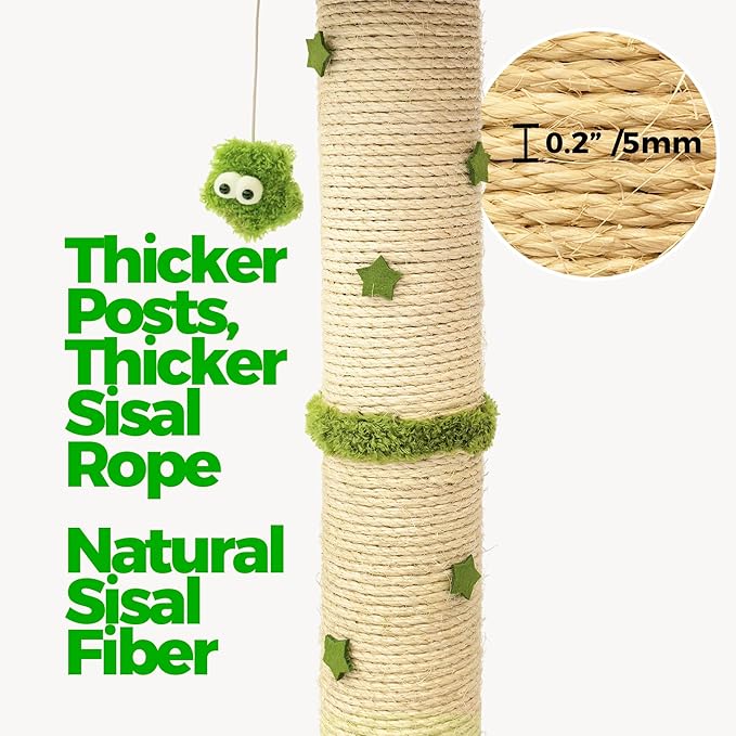 TINYBEAST 29.5" Tall Cat Scratching Post, 4-in-1 Natural Sisal Cat Scratcher with Removable Plush Perch Bed, Cat Stand Featuring Dangling Ball & Spring Ball, Cat Tree Tower for Indoor Adult Cats
