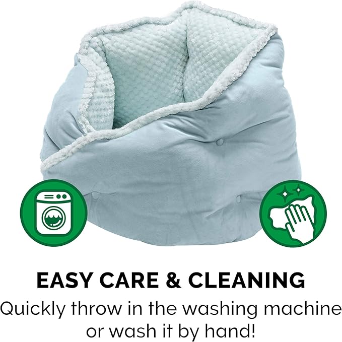 Furhaven 18" Round Pet Bed for Indoor Cats & Small Dogs, 100% Washable, For Pets Up to 14 lbs - Minky Plush & Velvet Hug Bed - Aquamarine, 18-inch