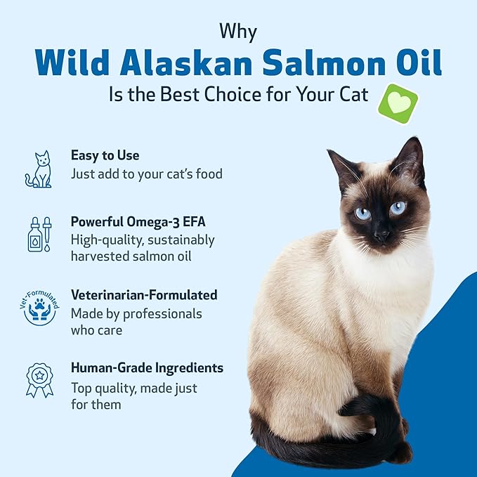 Pet Wellbeing Wild Alaskan Salmon Oil Cats - Omega-3 EPA & DHA Skin, Coat, Joint & Heart Health - NASC Certified & Vet-Formulated - 8oz Pump Bottle