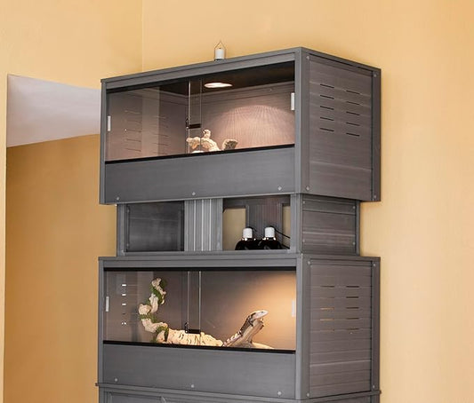 New Age Pet ECOFLEX Two Large Reptile Enclosures with Matching Stacker and Low Cabinet Stand Set in Grey