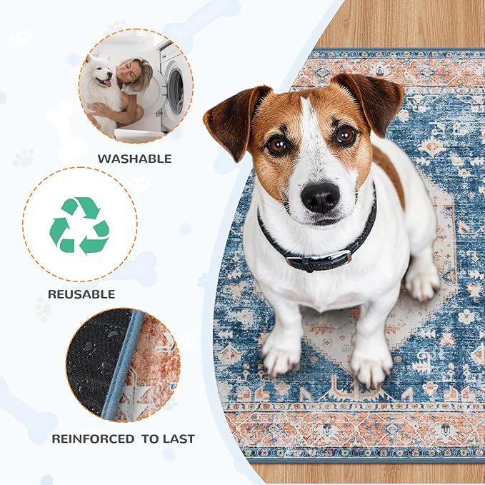 Lahome Extra-Large Washable Dog Pee Pads (72"x72") - Super Absorbent & Waterproof - Leakproof Reusable Mat for Playpens, Beds & Whelping, Convenient Cleanup,Beige Blue