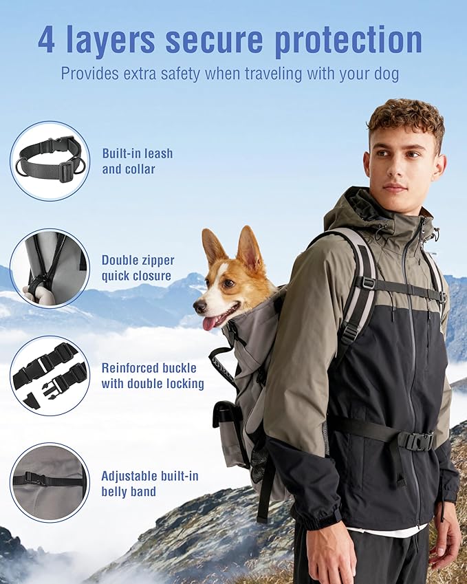 Dog Backpack for Small & Medium Dogs - Adjustable Pet Carrier for Travel & Hiking, Hands-Free Puppy Backpack with Storage Pockets, Breathable Mesh, Reflective Strips & Non-Slip Handle